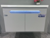 Meuble de salle de bain mural WJL de luxe moderne, résistant à l'humidité, en acier inoxydable, avec miroir et lavabo en céramique