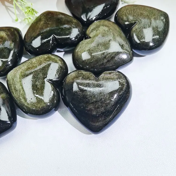 Natural Healing Stone Folk Crafts Heart-shaped Golden Sheen Obsidian Crystals Heart