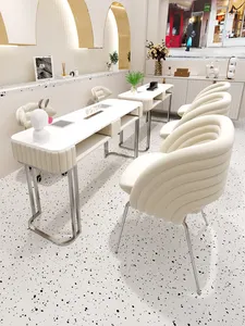Youtai Modern Nail Salon Furniture Nail Desk Table Single Double Marble Top Metal Manicure Table For Beauty Shop