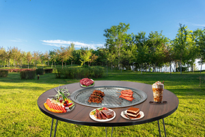 Table d'extérieur avec barbecue au charbon de bois, portable, chauffage de camping, fondue, table de pique-nique pliante en bois, barbecue en bambou pour les voyages - Product Image 2