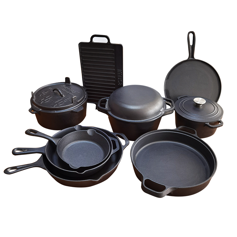 निर्माताओं थोक इनडोर, आउटडोर पूर्व अनुभवी कच्चा लोहा Cookware 7 टुकड़े खाना पकाने सेट