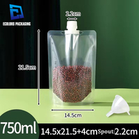 750ml 1L 2L 3L prix de gros étanche extérieur Transparent stock disponible pochette d'emballage en plastique personnalisé jus sacs debout