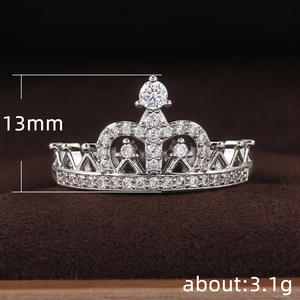 Anello Corona con Diamante F584 in Argento, Gioiello da Sposa per Donna, Taglio Brillante Naturale Rotondo, Colore G, Pietra Principale e Pietre Laterali - Product Image 6
