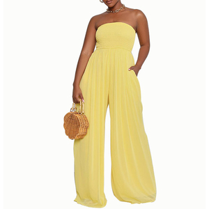 Combinaison en mousseline de soie couleur bonbon pour femme, coupe ample, taille haute, col licou, jambes larges, mode estivale, tricotée - Product Image 4