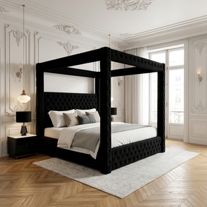 <span class=keywords><strong>Lit</strong></span> à baldaquin capitonné en velours noir <span class=keywords><strong>de</strong></span> luxe, style moderne et minimaliste, taille King Size, vente en gros d'usine - Product Image 3