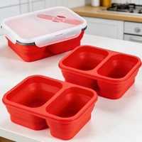 Groothandel Op Maat Gemaakte Siliconen Voedselbewaarbox Multifunctioneel Design Voedselveilig Inklapbaar Lekvrij 3 Vakken Lunchbox
