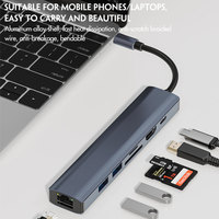Hub 7 en 1 Tipo-C a HDMI 4K 30Hz, Estación de Acoplamiento USB C con Tarjeta de Red RJ45 de 1000M, Carga Rápida de 100W, Doble USB3.0, SD/TF