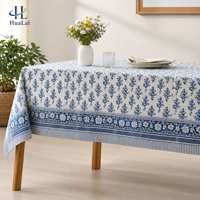 Nappe rectangulaire HuaLai 90x156 pouces en faux coton polyester, bleu roi, imprimé floral, pour table à manger, personnalisable