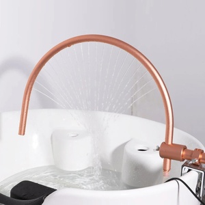 Fauteuil de <span class=keywords><strong>lavage</strong></span> de cheveux moderne avec cadre en aluminium à arc de 180 degrés, circulation d'eau, accessoire de spa capillaire, lavabo en céramique, robinet - Product Image 2