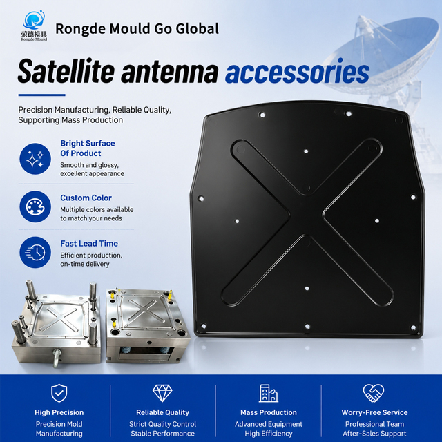 Mirror Polished ABS Glossy Surface Satellite Antenna Accessories Injection Molded Parts Rongde Mould Rectangle Custom Color
