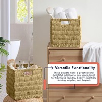 Panier de rangement en osier pour la maison, étagère de rangement, panier pliable, corde de papier naturelle tissée à la main, panier de rangement avec poignées