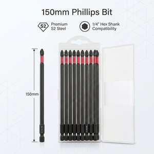ดอกไขควงยาว 150 มม. เหล็ก S2 หัวแฉก PH2 ดอกไขควงหัวหกเหลี่ยม 1/4 นิ้ว ดอกสว่านขันสกรู - Product Image 1