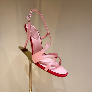 Chaussures de créateur en cuir véritable satiné, élégantes et luxueuses, à talons fins, avec bride réglable et nœud, pour femme, tendance mode estivale - Product Image 1
