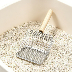 Stainless Steel Cat Litter Scoop With Wooden Handle Fine Mesh Rectangle Shape For Tofu Litter - Product Image 3