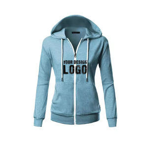 Cardigan à capuche pour femme, style décontracté, à cordon de serrage, fermeture éclair intégrale, coupe ajustée, couleur unie, manches longues, vente en gros OEM - Product Image 1