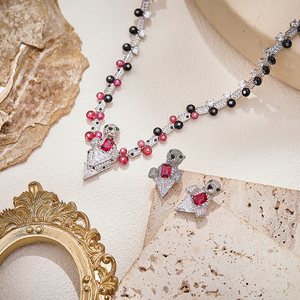 Set di <span class=keywords><strong>Gioielli</strong></span> con Collana e Orecchini a Triangolo con Stampa Leopardata, Stile Retrò con Rubini, per Ragazze, Abbinamento Quotidiano, Stile Punk, Set per Concerti - Product Image 2