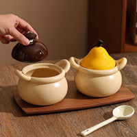 Lelyi Ins Mignonne Marmite à Double Poignée pour Fruits et Légumes, Créative, Simple, Haut de Gamme, en Céramique Délicate, Mini Marmite à Soupe