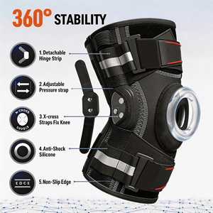 Attelle de genou articulée grande taille avec bandes réfléchissantes, sangle de pression réglable, 360° °   Support de genou en silicone anti-choc et stabilisateur - Product Image 1