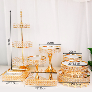 Set di 9 Alzatine per Torte Nuziali in Cristallo Dorato, Supporto per Torte in Metallo <span class=keywords><strong>con</strong></span> Piatto Superiore a Specchio, Decorazione in Cristallo, Espositore per Dessert - Product Image 2
