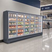 Congélateur vertical commercial à porte vitrée, 2 à 5 portes, 1400-3500L, système de refroidissement par unité externe pour supermarché et aliments surgelés