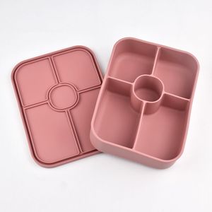Durable Silicone Kids Bento Lunch Box 5 Sections <b>Collapsible</b> Portable Leakproof Food <b>Storage</b> Square Shape - Product Image 6