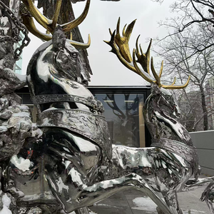 تمثال كبير خارجي مطلي بالذهب من الفولاذ المقاوم للصدأ ومنحوت من قرن الوعل الذهبي الغزلان المصبوب بخبرة ومحفور - Product Image 2