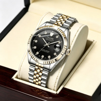Montre-bracelet mécanique automatique bicolore pour homme, affichage lumineux de la date, bracelet en acier inoxydable, montre-bracelet décontractée pour affaires