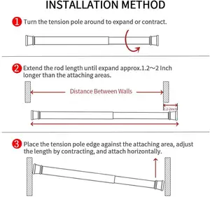 防錆スチールカーテンロッド窓、バスルーム、食器棚用の拡張可能なシャワーカーテンロッド
