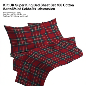 Ensemble de draps Kilt Uk pour lit super king size, 100% coton, motif à carreaux rouge, vert, bleu, taies d'oreiller incluses - Product Image 3