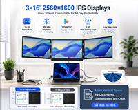 Moniteur portable triple écran OEM 16 pouces, extenseur d'écran quadruple avec écran rotatif à 360 degrés, FHD 1080p, USB-C, pour jeux