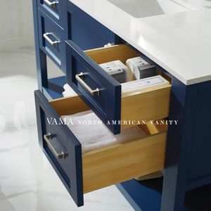 VAMA Factory-mueble de baño de 60 pulgadas, mueble de Diseño popular Europeo vintage de madera sólida azul, tocador de baño con top de cuarzo 784060 - Product Image 5
