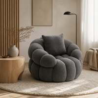 Boucle Loungesessel Dunkelgrau für Sofa Einzelsitz Akzent-Lesesessel Wohnzimmer Apartment Nordisches Hotel Lounge-Möbel