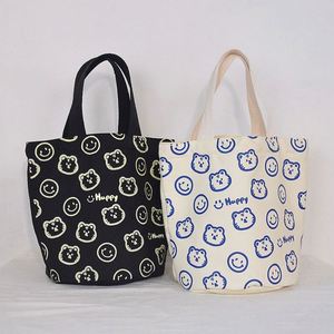 Sac à déjeuner portable en toile de coton à motif de dessin animé, sac fourre-tout réutilisable pour femmes - Product Image 5