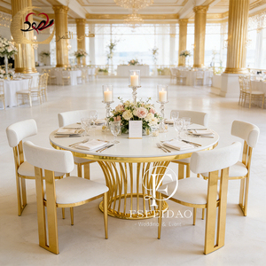ชุดโต๊ะรับประทานอาหารทรงกลมดีไซน์หรูหราทันสมัย ท็อป MDF โครงเหล็กกล้าไร้สนิมสีทอง เหมาะสำหรับงานอีเว้นท์และปาร์ตี้ - Product Image 5