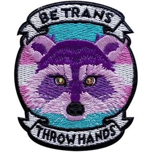 Patch brodé thermocollant 'Be Trans Throw Hands' motif raton laveur, 3 pouces, pour chapeaux, vêtements, sacs à dos, jeans, couture DIY - Product Image 1