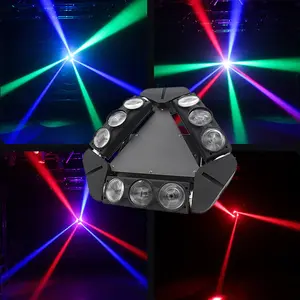 Sahne ışıkları ekipmanları lazer 10w * 9 adet üçgen 4in1 RGBW DMX512 9 örümcek kafa lazer Led ışın hareketli kafa aydınlatma