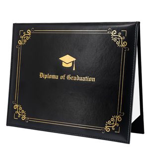 Oem Customized Logo <b>A4</b> Size PU <b>Leather</b> Diploma Certificate Holder Folded Graduation Black Padded Certificate Holder - Product Image 5