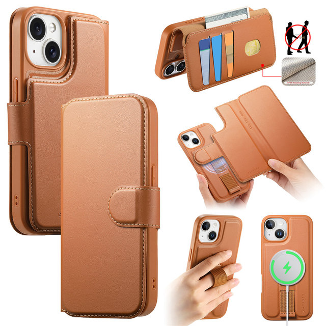 Magnetic Clip Phone case for IPhone16 15 14 13 12 Promax with Detachable Anti-drop PU Leather Cover
