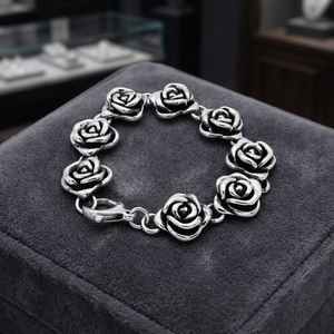 Bracelets en argent 925 avec chaîne en forme de rose, design classique romantique à maillons floraux [19,3x20,0 mm] - Product Image 3
