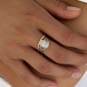 Anelli LYBURCHI in <span class=keywords><strong>Argento</strong></span> Sterling 925 Placcato Oro 14K 18K con Pietra Preziosa Ovale in Zirconia Cubica Blu <span class=keywords><strong>Acquamarina</strong></span> per Ragazze e Donne - Product Image 2