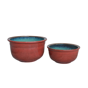 Pot de fleur en céramique rond de cylindre de couleur Morandi de couleur rouge au détail - Product Image 1