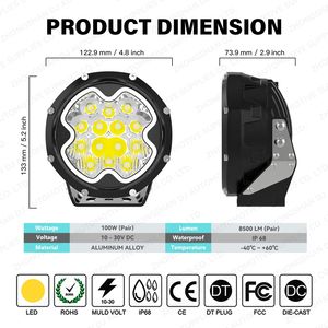5 אינץ '100w 12v הוביל אור קדמי ענבר לבן 4 x4 ערפל לבן תאור אור מחוץ לכביש הוביל אור ג' יפ רכב צהוב - Product Image 6