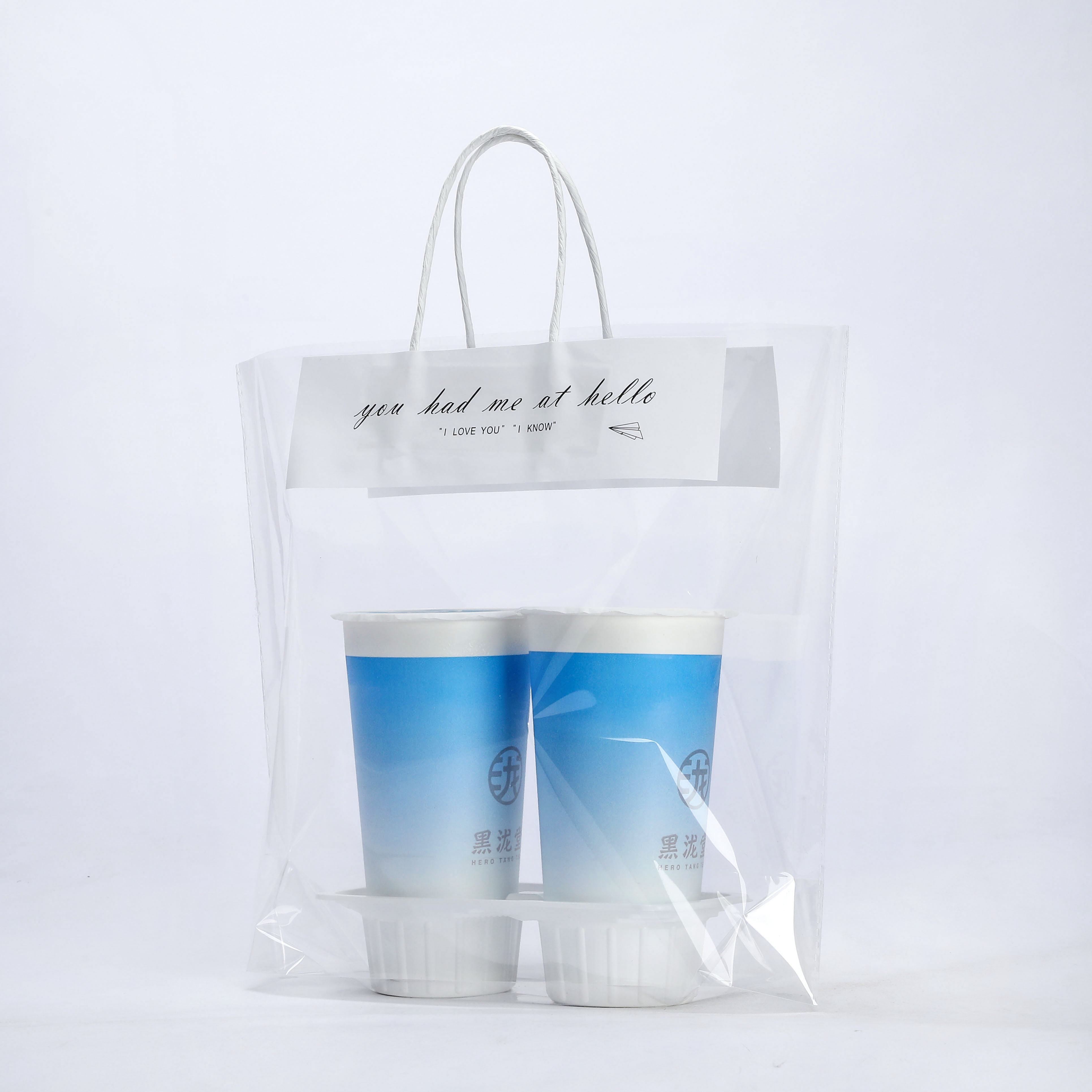 Drink Handle Bags, Cup Hanging Tote Bag, Store Milk Tea Coffee Green Cup Cover Cartoon Plastic Tote Bag