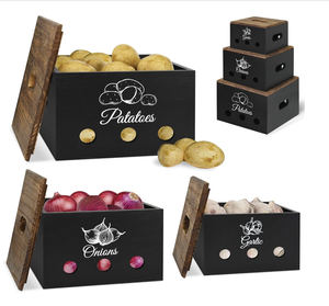 Set <span class=keywords><strong>2</strong></span> istifleme ahşap saklama kutuları mutfak sebze meyve organizasyonu için bambu kapak içecek için dayanıklı enjeksiyon tekniği - Product Image 1