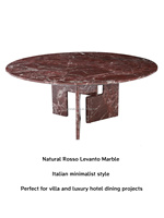 Table à manger ronde en marbre Rosso Levanto, design créatif, base en dalles géométriques imbriquées, meubles de salle à manger