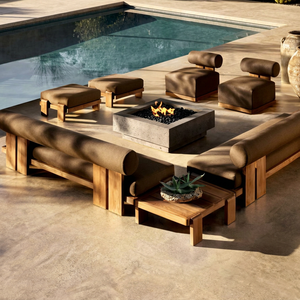 Sofá de exterior de madera de teca maciza con acabado natural para jardín, ideal para proyectos de villas y hoteles de alta gama. - Product Image 1