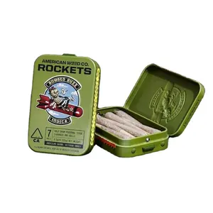 eco friendly airtight child resistant tin with hinged lid with metal button lock in case for 0.5g 1g pre 5 rolls