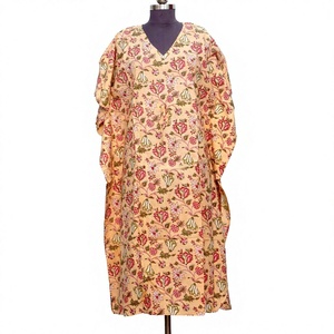 Floor-Length Body Cover Tunic Dress Women <b>Black</b> White Sweet Stylish Beach Wear Organic Cotton Floral Printed <b>Kaftan</b> Summer - Product Image 1