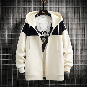 Nouveau cardigan à capuche pour le printemps et l'automne, coupe ample, couleur assortie, manteau décontracté tendance, matière douce, respirante, confortable pour la peau - Product Image 4