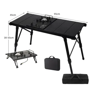 2023 Korea New Design Outdoor Foldable Picnic Table Black Aluminum Collapsible Cooking Bbq IGT Camping Grill Table